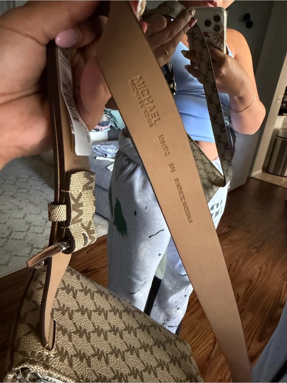 Michael Kors Beige Signature Logo FANNY PACK with White Center Panel